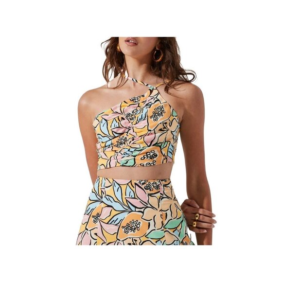 ASTR The Label Covina Tropical Print Skirt & Top Set M Medium Linen NEW